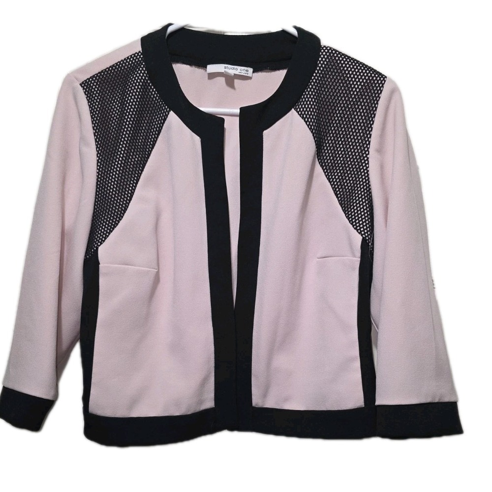 Studio One New York Blazer Womens Size 14 Pink Black 3/4‎ Sleeve Open Front
